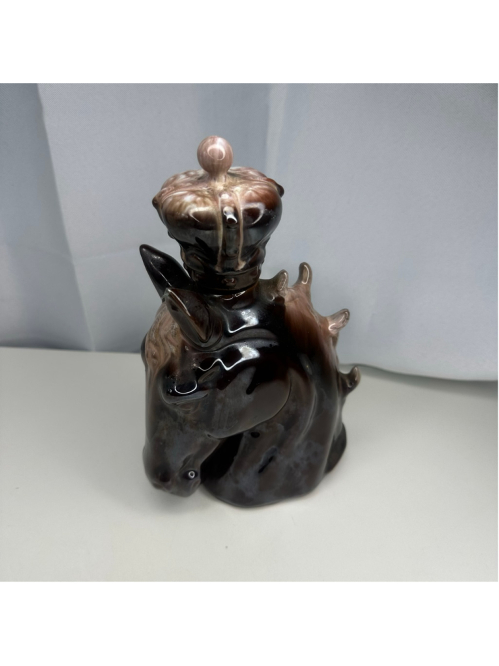 Vintage Ceramic Horse Head Decanter with Crown Stopper – Mid-Century Barware